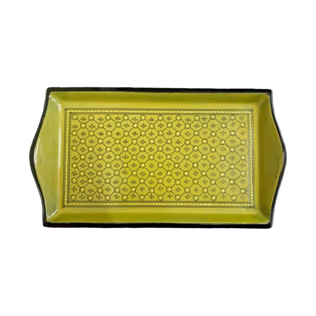 Burmese Lacquerware Handmade Hand Painted Bamboo Tray Myanmar Traditional Yellow