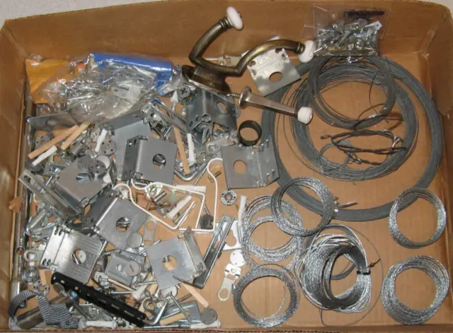 Junk drawer lot of garage misc items hardware picture hanging wire odds & ends