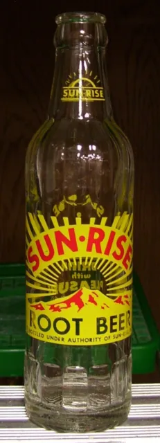 vintage pop bottle SUN RISE soda pop bottle and unused bottle cap 2