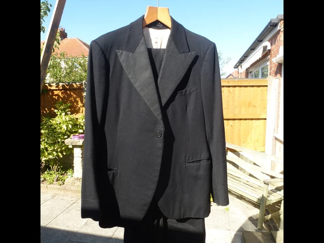 Abito da cena vintage uomo da uomo nero 3 pezzi vintage 38"" petto 34"" vita
