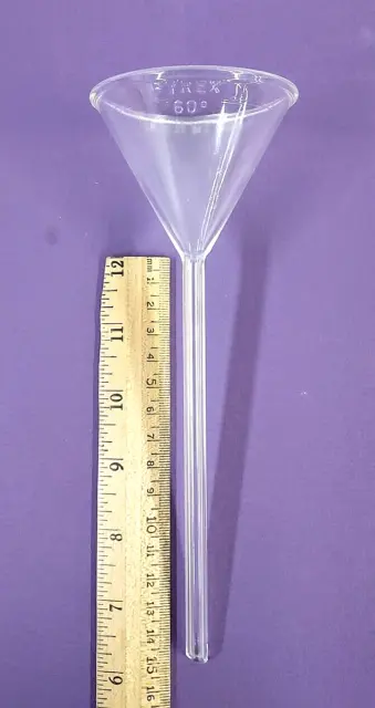 Pyrex Glass 60° Angle Filling Funnel, Long Stem, 65mm ID, Lab Glassware