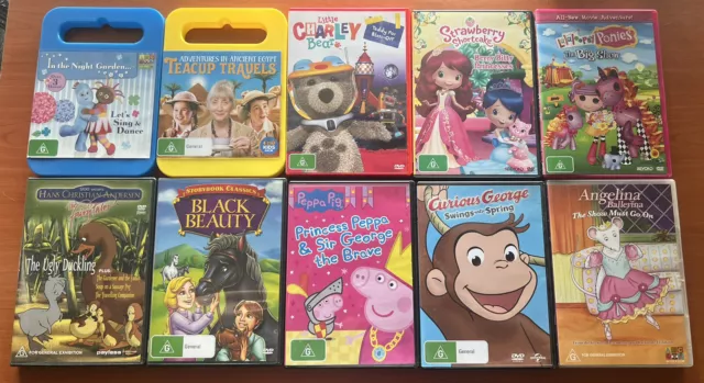 Kid’s Children’s Movie Bundle Of 10 Fairy Tale Peppa Pig Curious George Abc Kids