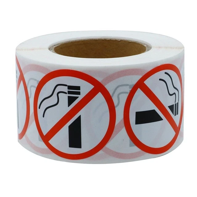 Round No Smoking Stickers Roll 500pcs Smoking Logo Warning Sign for Shop
