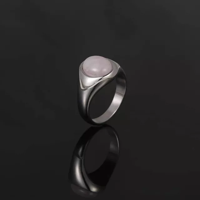 Rose Quartz Gemstone 925 Sterling Silver Signet Ring