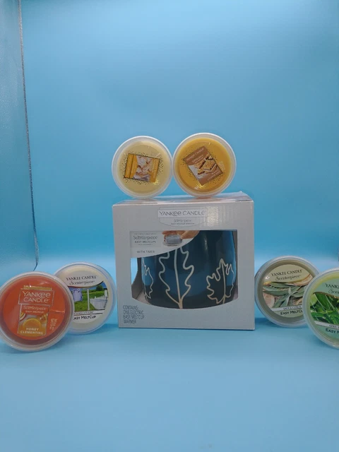 Yankee Candle Melt Cup Wax Warmer SCENTER PIECE Green Leaf With 6 Melt Cups NEW