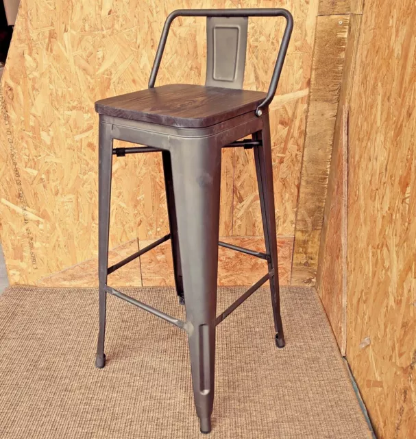 New Tolix Tarnished Bar Stool Wood Seat Metal Back Retro Bistro Restaurant Cafe