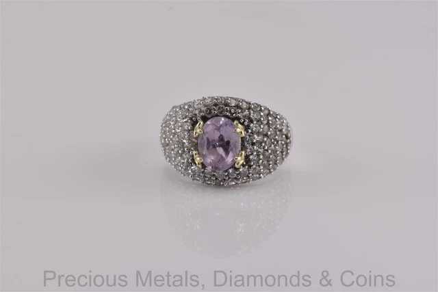 Viola Sterling Silver Purple Amethyst White Sapphire Statement Ring 950 Sz: 7