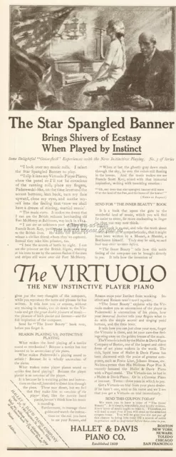 1912 Hallet Davis Virtuolo Star Spangled Banner Brings Shiver Player Piano Ad