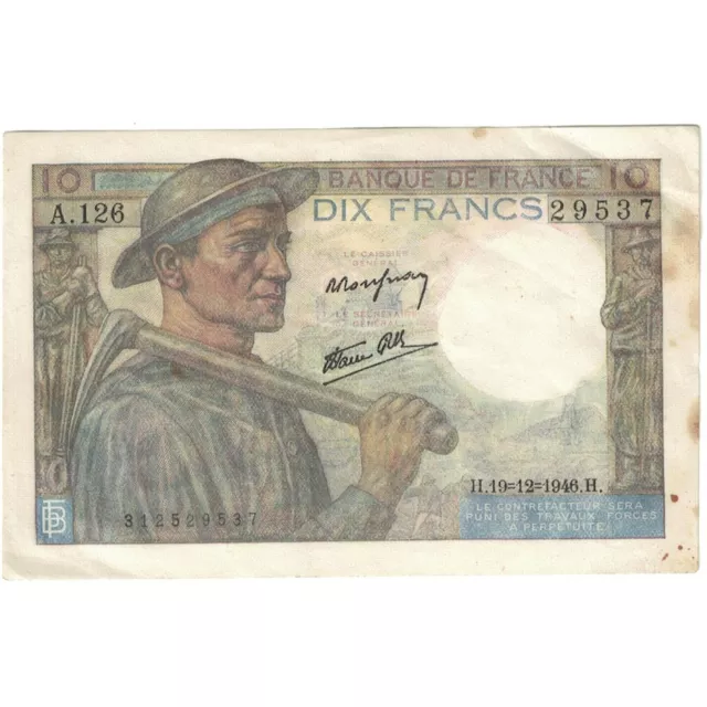 [#392580] France, 10 Francs, Mineur, 1946, A.126, AU, Fayette:8.16, KM:99, e