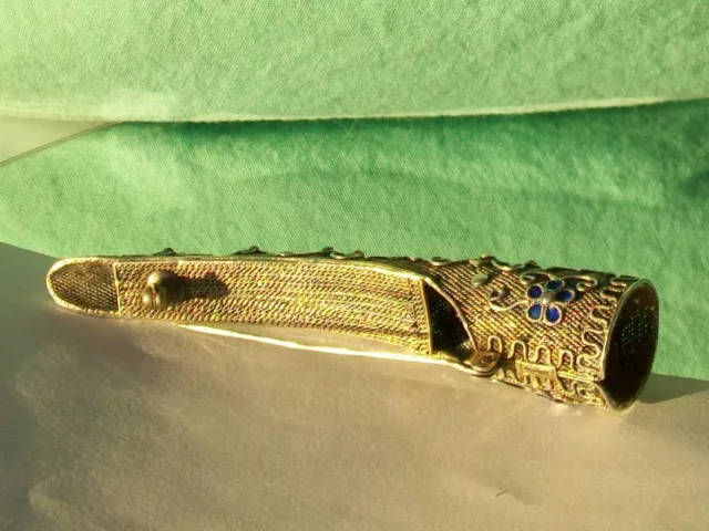 Chinese Antique Sterling Silver Jade & Tourmaline Fingernail Guard Pin 3