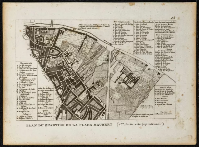 1827 - Plan du quartier de la place Maubert - Paris - Sorbonne et Saint-Victor