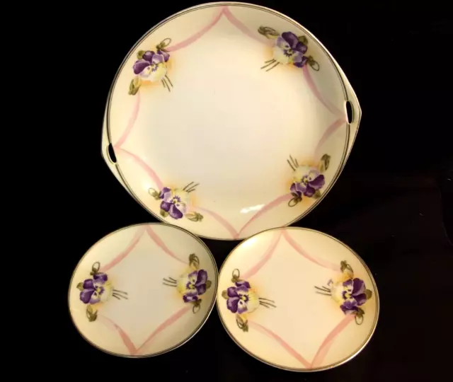 Rudolstadt Thuringia Porcelain Hand Painted Daisys Serving Plate + 2--6" Plates