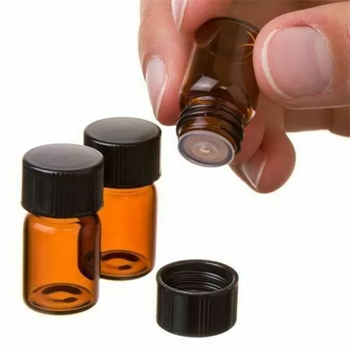 30Pcs 2 ml Amber Glass Bottles Essential Oil Bottle, w/ Orifice Reducer & cap