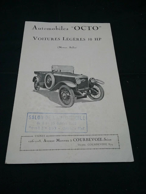 Ancien Depliant Publicitaire Pour Les Voitures Legeres 10 Hp  "Octo " 21X13,5Cm