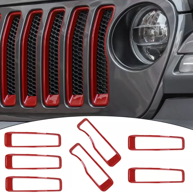 Red Front Grille Grill Insert Cover Trim For Jeep Wrangler JL Rubicon 7 2018-20