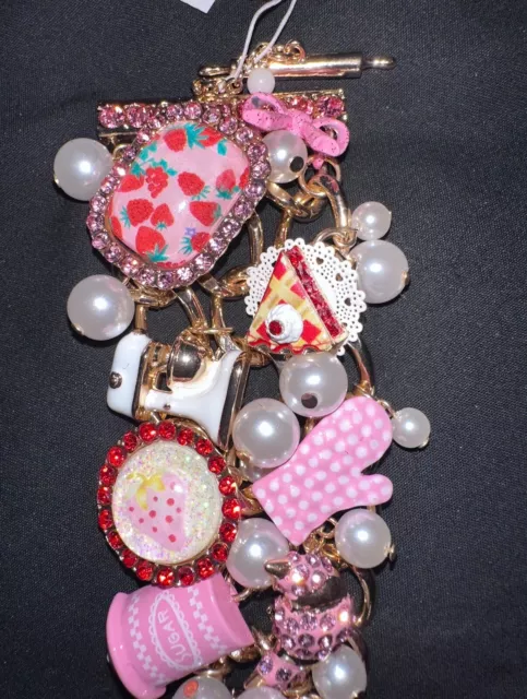 Betsey Johnson BABYCAKES Strawberry Pie Toggle Bracelet Mixer Sugar Croissant 3