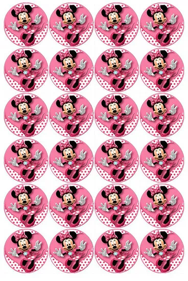 24 Minnie Mouse Edible Cupcake Cake Decoration Toppers Images Birthday Party