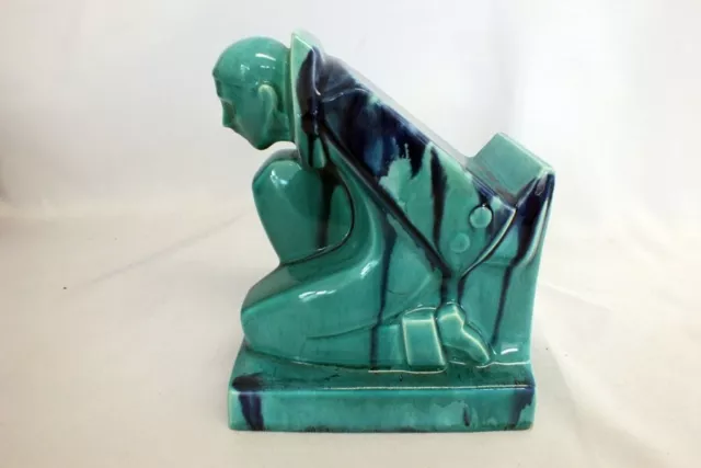 Vtg Goebel Modernist Art Deco Geometric Blue BookEnd Pottery Figurine Figural