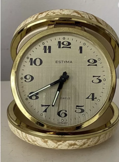 Estyma Germany Travel Folding Alarm Clock  2 Jewels Working Round Cream