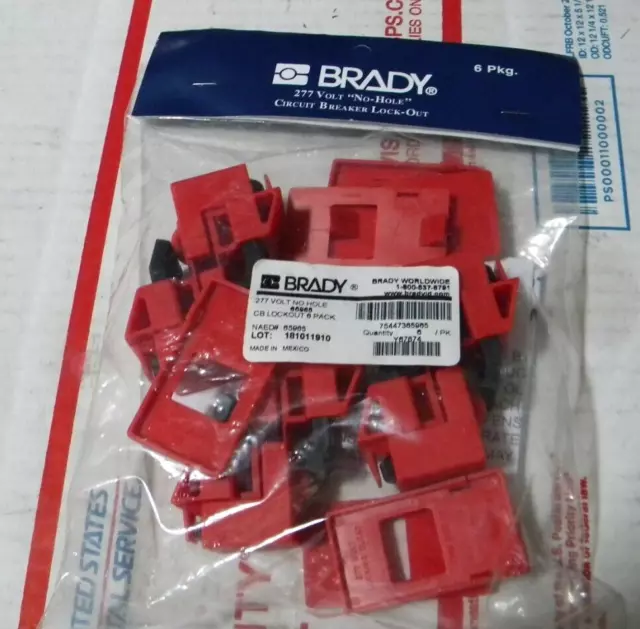 NEW BRADY 65965 CB LOCKOUT 6/PACK 277V NO HOLE  QTY 1 pack of 6