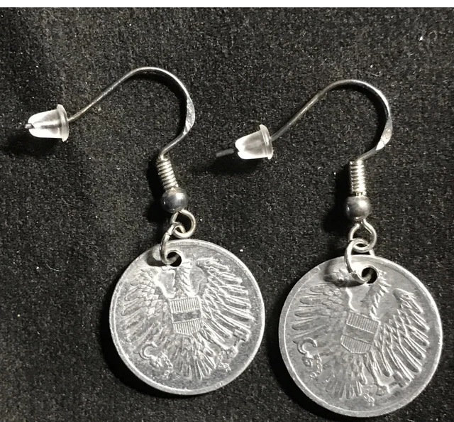 1954 Austria 2 Groschen coin earring Austrian eagle Vienna Osterreich.