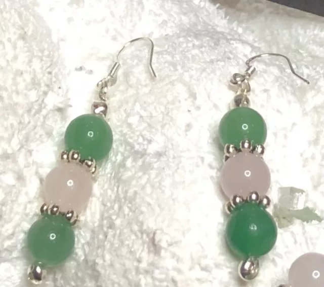 natural green aventurine and rose quartz Bead Earrings