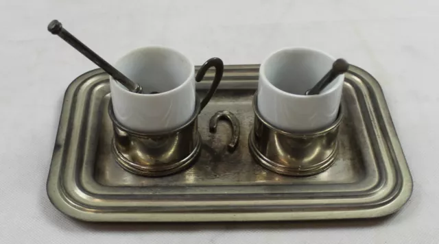 2 Tazas un Café Vintage Con Metal Sobre Bandeja Rec