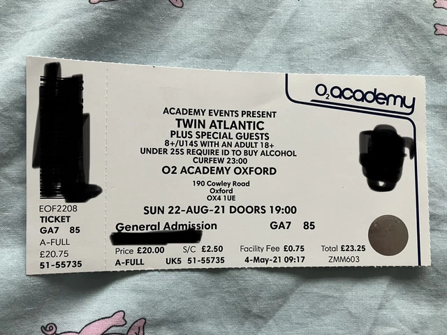 Twin Atlantic August 2021 unused ticket