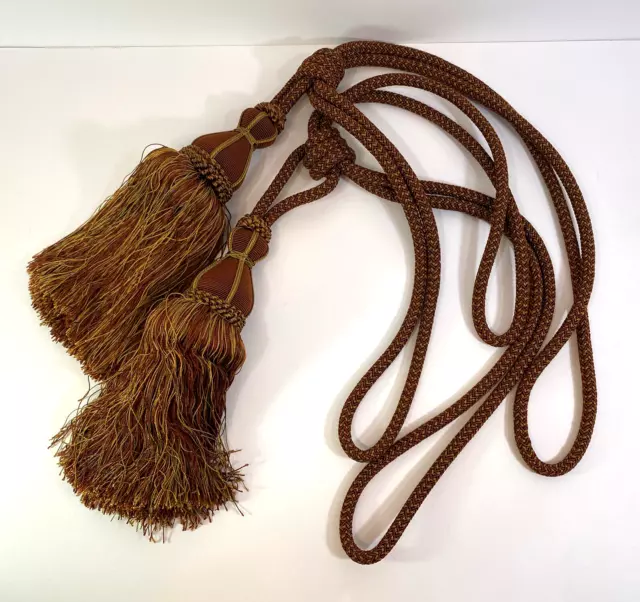 Curtain Tie Backs Tassels Swags Drapery Large Bronze & Gold Pair