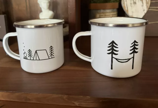 Camping enamel mug set Of 2 “Keep It Simple”, & “Let’s Sleep Under The Stars”