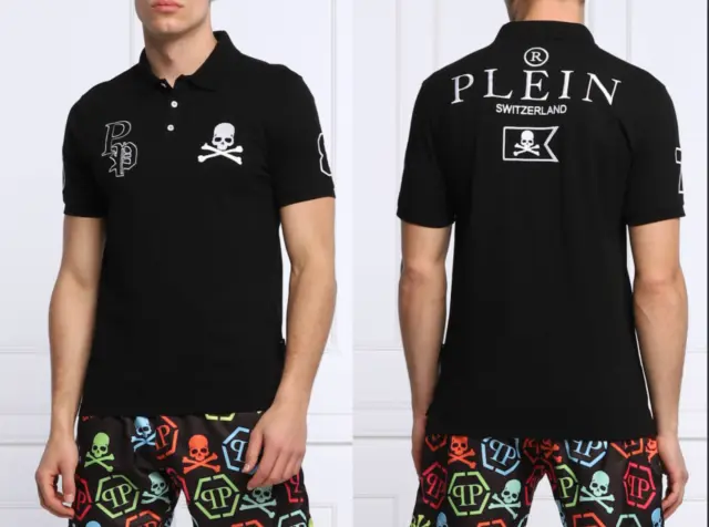Philipp Plein Shirt Polo Ss Multi Tête de Mort Logo Chemise Polo T-Shirt 2XL