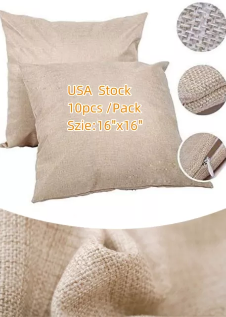 10Pcs Linen Sublimation Blanks Throw Pillow Case DIY Printing Heat Transfer USA