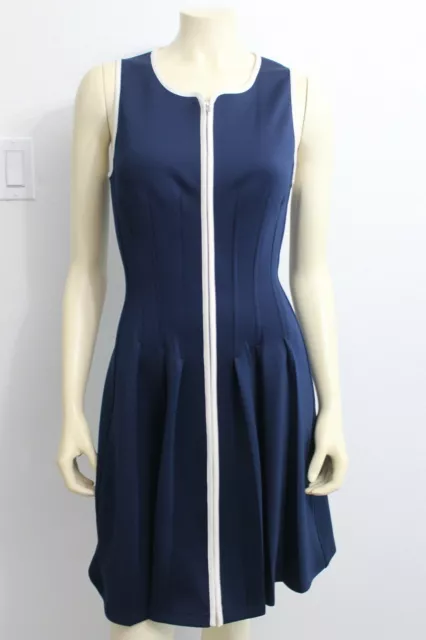 Betsey Johnson women dress size 8 navy blue white polyester excellent condition