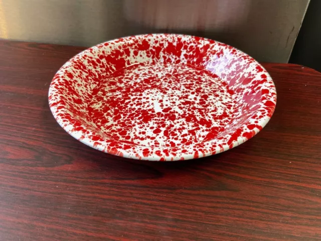 NEW 9" Round Crow Canyon Home Enamelware Pie Plate Red/White Splatter #9000