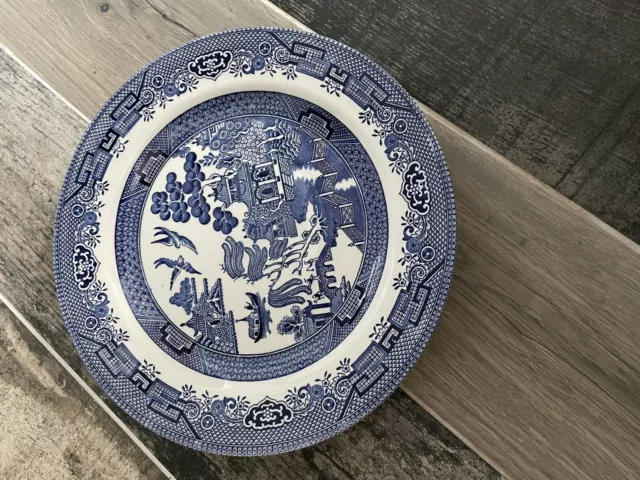 SET 4 CHURCHILL 10.25" 27cm BLUE WILLOW PATTERN DINNER PLATE PLATES EX CONDITION