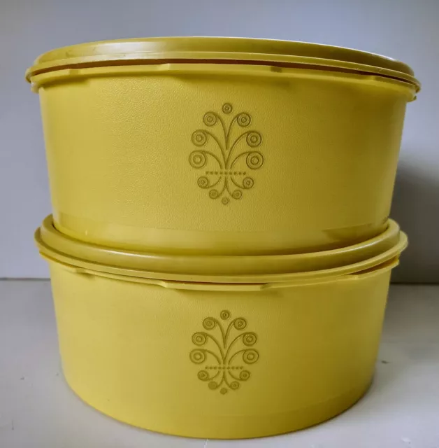 2 Vintage Yellow Tupperware Containers with Lids 1298-10 & 836-1