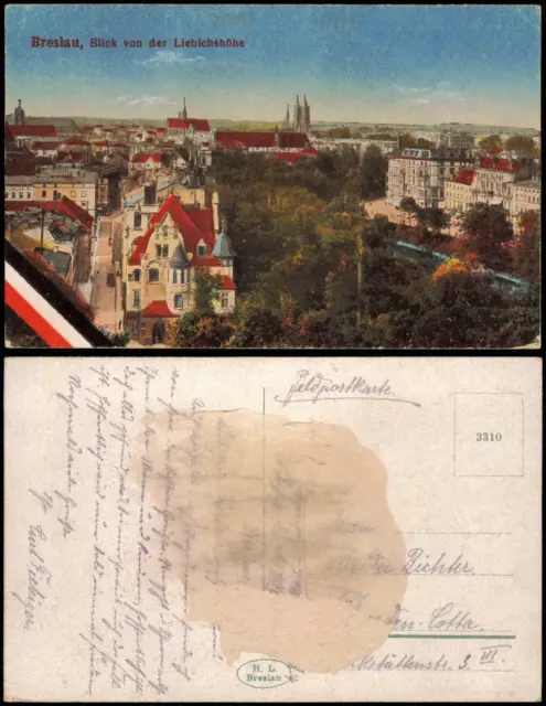 Postcard Breslau Wrocław Blick von der Liebichshöhe 1914