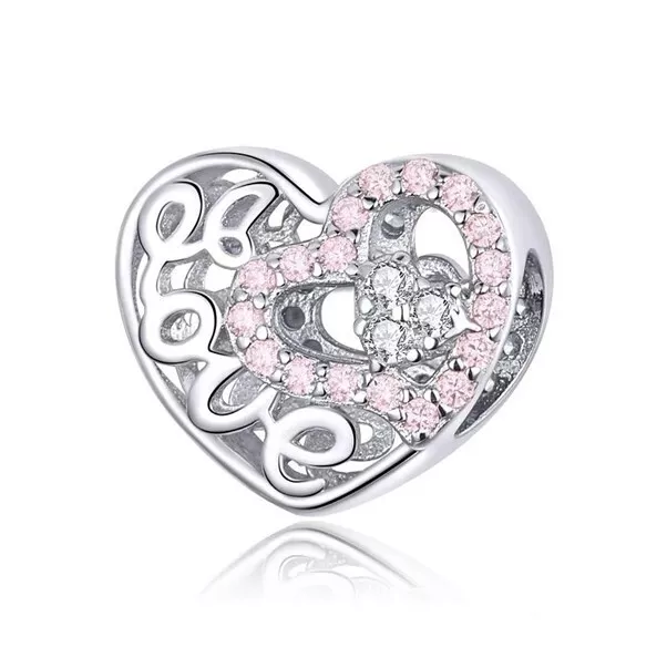 SOLID Sterling Silver Sparkling Pink Love Heart Charm by YOUnique Designs