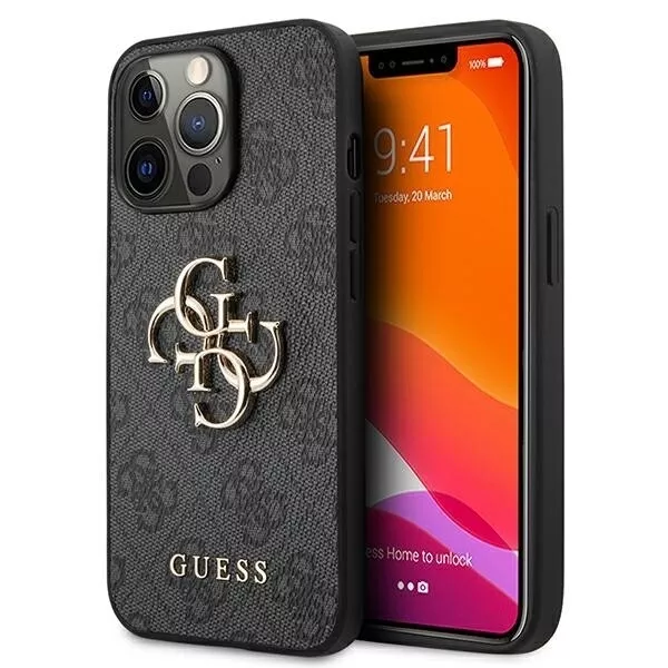 GUESS 4G Elegante Lujo Funda Protectora para IPHONE 13 Pro Metal Logo Negro