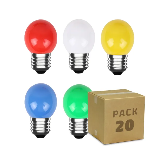 Pack 20 Bombillas LED E27 Casquillo Gordo 3W 300 lm G45 5 Colores