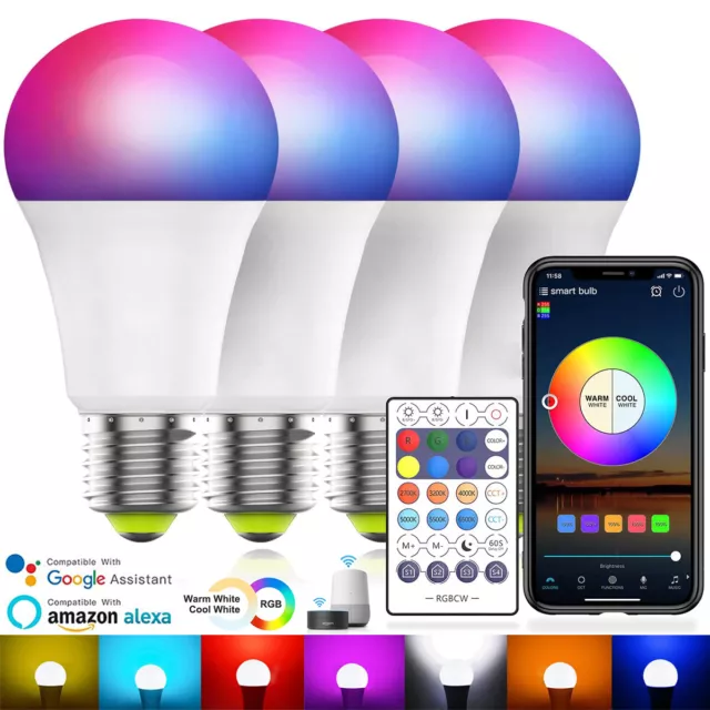 LED Smart Leuchtmittel WiFi Lampe dimmbar RGB CCT Birne E27 Alexa Google 9W 10W