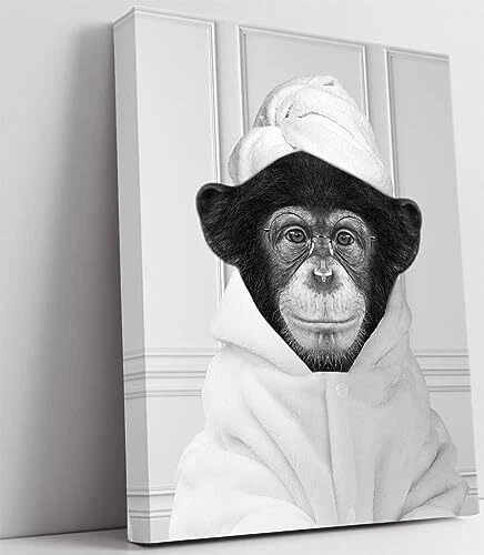 Biufo Black White Animal Portrait Wall Art Print Monkey Canvas Picture Artwo...
