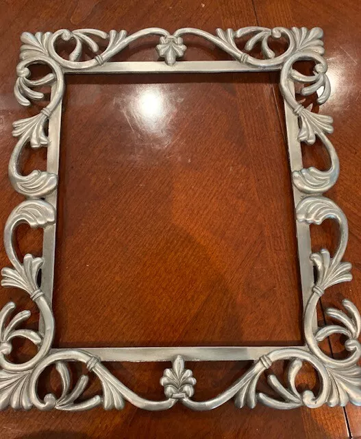 Vintage SILVER Ornate  Metal  PICTURE/ PHOTO FRAME 12 1/2" X 10 1/2" ( 10" X 8")