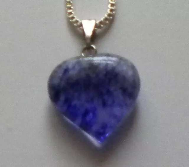 Blue Quartz Healing Crystal Gemstone Heart Pendant 925 Sterling Silver Necklace