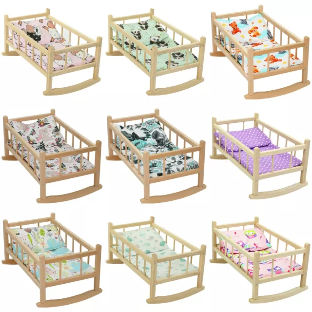 DOLLS ROCKING BED COT CRIB Wooden Toy Fits Up to 46cm 18" Doll