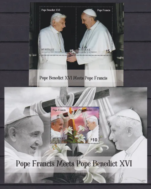 St.Vincent Grenadines Mustique 2014 Bl. 62-63 ** MNH Papst Franziskus & Benedikt