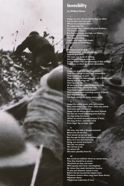 Poesia insensibilità di Wilfred Owen - Stampa poster arte foto citazione seconda guerra mondiale poesia