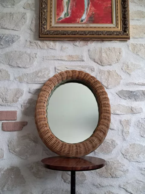 Miroir Ovale En Rotin, Italie, 1970s, Vintage, Mid-Century, Regency, Italien Mod
