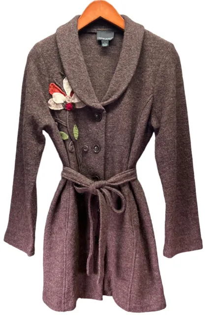 Cynthia Rowley Vtg 90’s Women’s L Boiled Wool Tie Jacket Flower Brown Boho