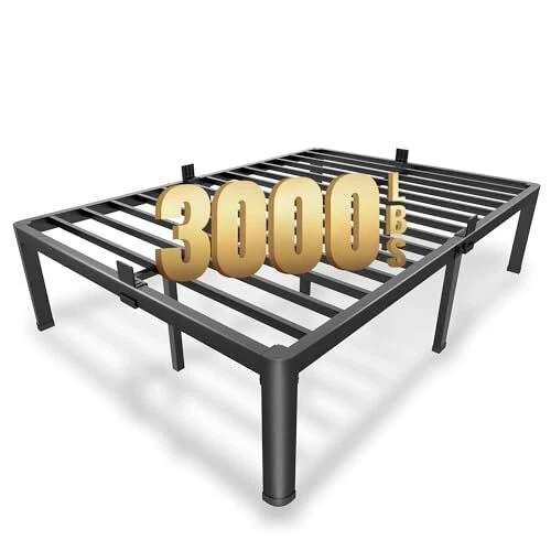 METAL PLATFORM BED Frame with Round Corner Legs, Mattress Slide Queen